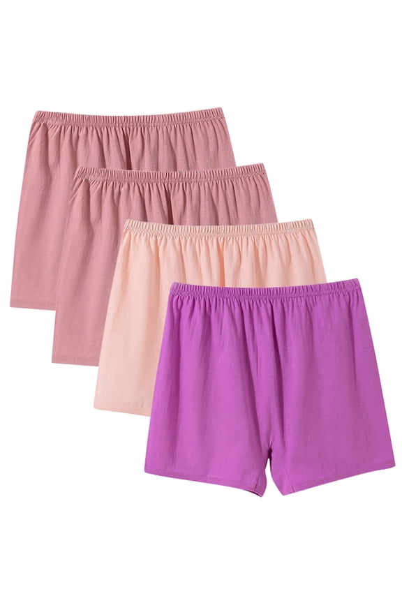 Women's Plus Size Stretch Cotton Boxer Brief 4-Pack Light Weight Soft High Waist Loose Boyshort Underwear for Elders