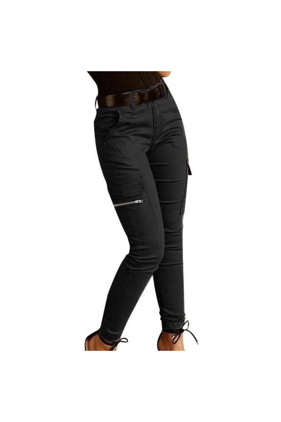 Women's Tactical Cargo Pants Low Rise Casual Joggers Slim Fit Skinny Trousers Tapered Cargo Pants with Multi Pockets