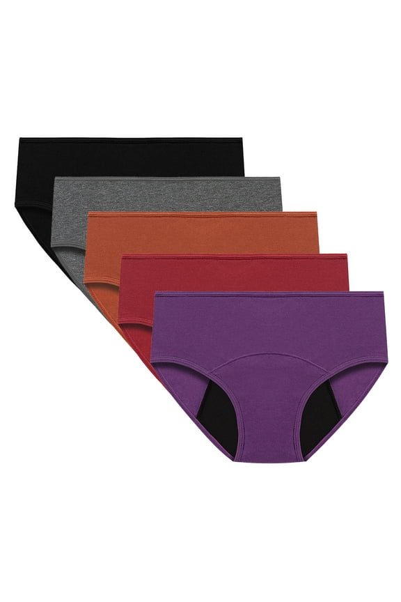 Womens Mid Waisted Period Underwear Menstrual Leakproof Cotton Panties 3 Pack Tenns Heavy Flow Menstrual Period Panties 5 PC