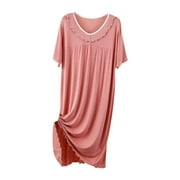 Ctreela Womens Soft Nightgown Short Sleeve Sleepshirt Lightweight Ruffle Seam Sleeping Shirts Loungewear Nightshirts Plus Size Sleepwear