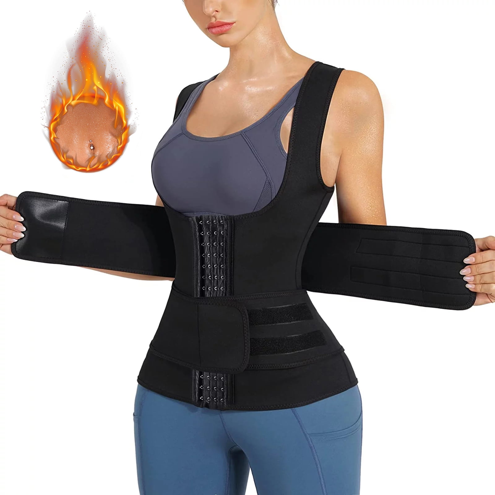  Eleady Women Waist Trainer Corset Trimmer Belt Neoprene Sauna  Sweat Suit Zipper Body Shaper with Adjustable Workout Tank Tops (Black,  Small) : Sports & Outdoors