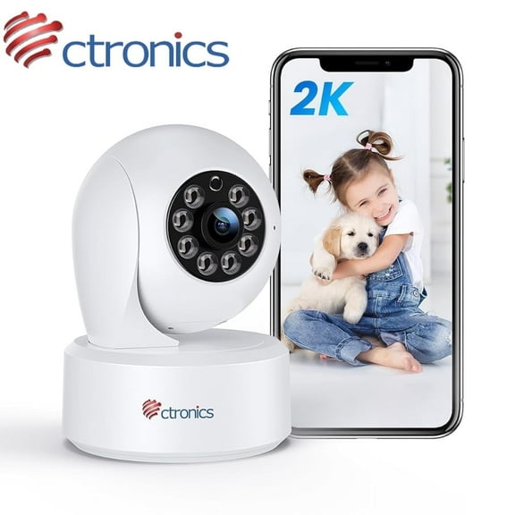 Ctronics 2.5K 4MP Baby Security Camera, 2.4Ghz WiFi Cameras for Kids and Pets Security with Color Night Vision 20M, PTZ 360°, AI Human/Motion Detection,Two-Way Audio