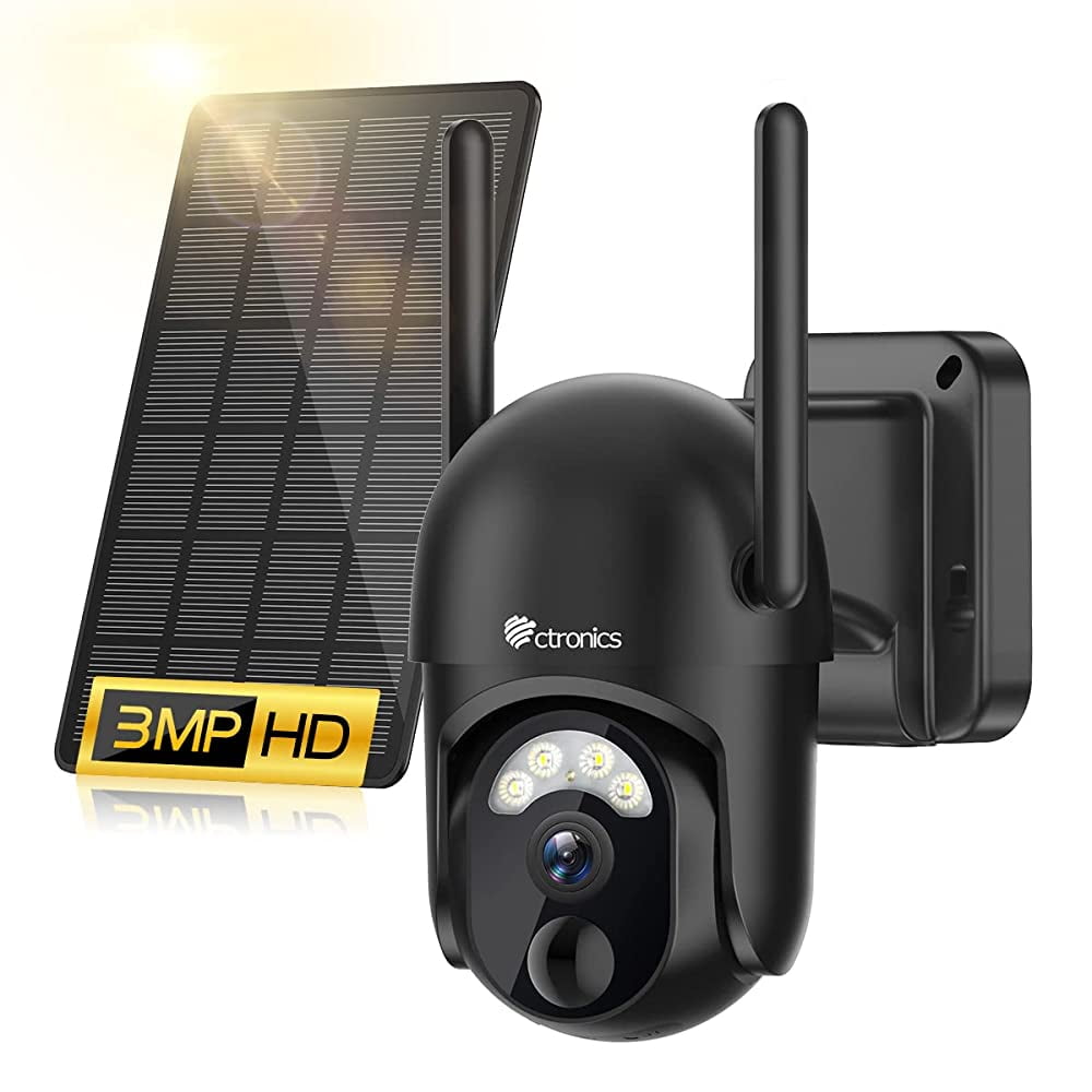 Ctronics Solar Power Security Camera, 2K 3MP WiFi Lowpower Consumption