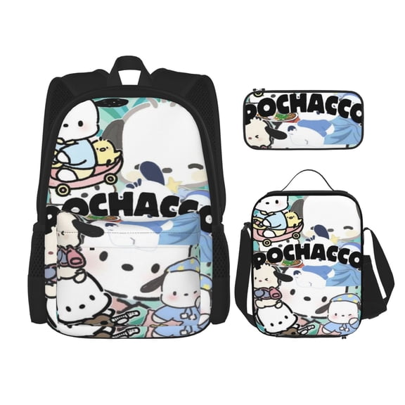 Ctue Pochacco Backpack 3 Pieces Set With Lunch Box And Pencil Case Combination for Work/Sport/Picnic Stylish Laptop Backpack Travel Daypack Stationery Bag