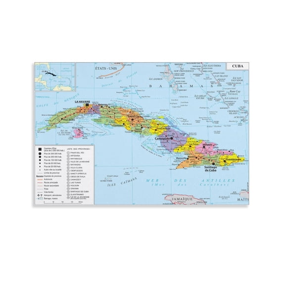 Cu-ba Map Posters Gifts Canvas Painting Poster Wall Art Decorative Picture Prints Modern Decor 08x12inch(20x30cm)