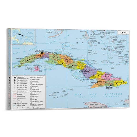 Cu-ba Map Posters Poster Decorative Painting Canvas Wall Art Living Room Posters Bedroom Painting 16x24inch(40x60cm)