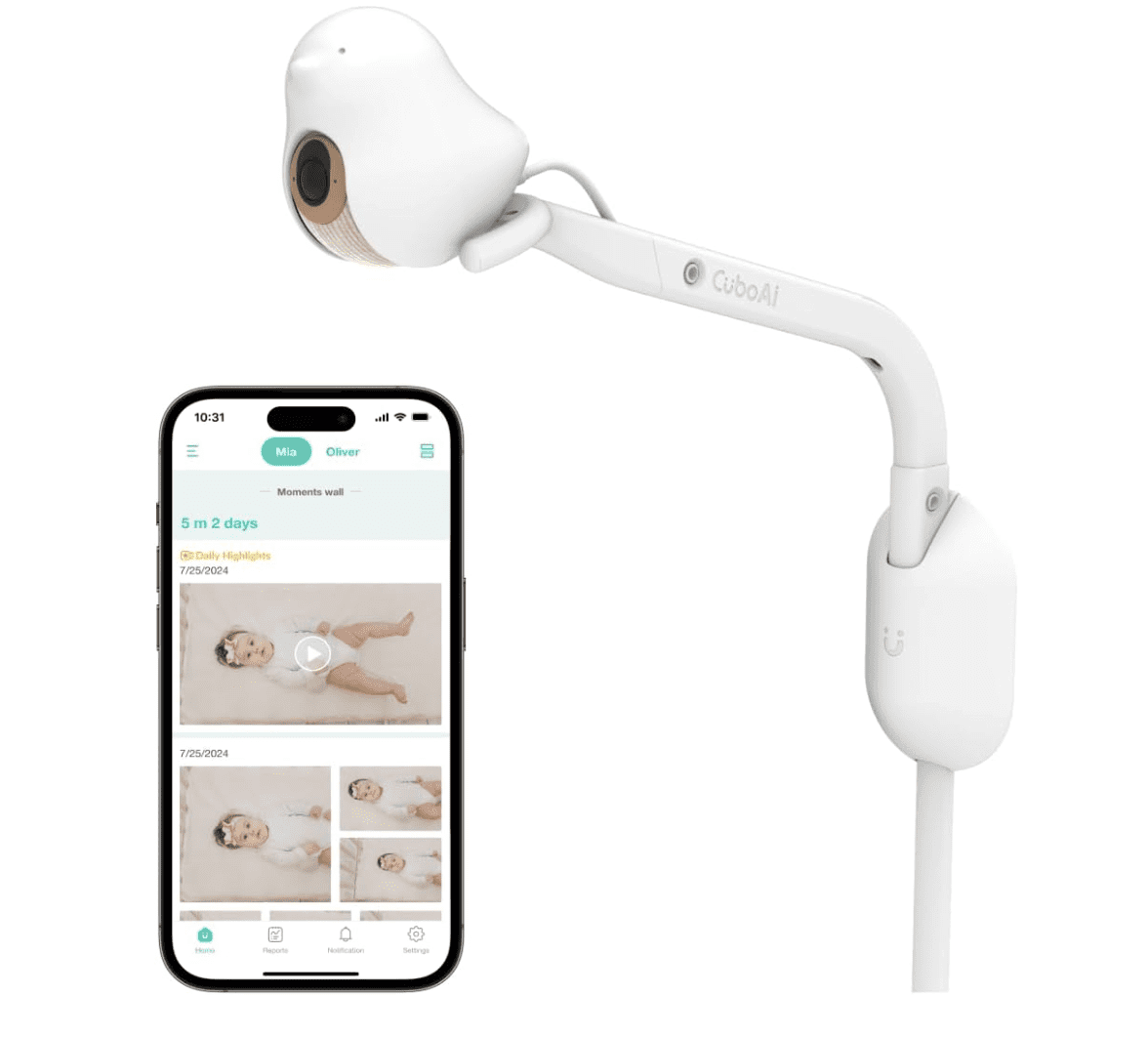CüboAi CuboAi New Model Smart Baby Monitor 3: Sleep Safety Alerts for Covered Face Rollover, 2.5K QHD Night Vision WiFi Camera, 2-Way Audio, Humidity Sensor, Lullabies. App Control (Wall Mount Set)