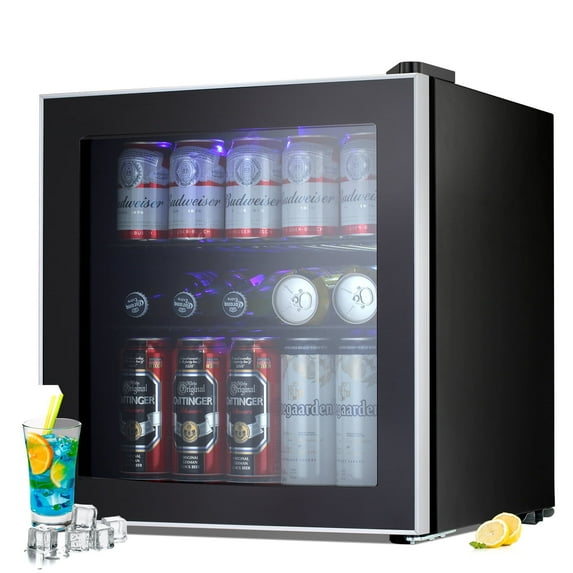 WAA Glass Door Beverage Refrigerator Cooler, Mini Fridge