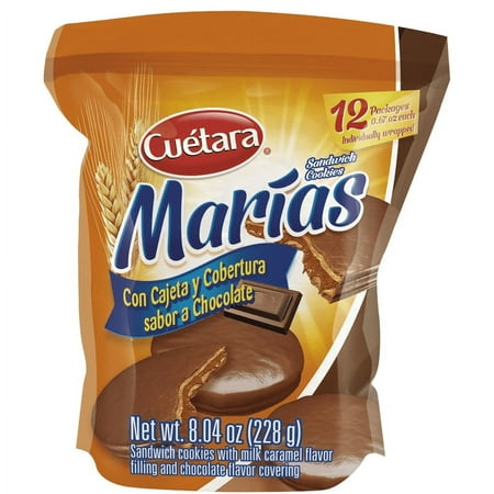 Cuétara Marías Sandwich Cookies Con Cajeta With Chocolate Cover 8.04 oz (228 g), 12 Packages Individually Wrapped