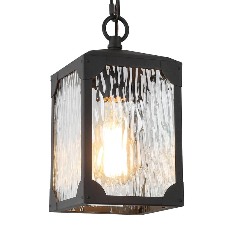 LNC Black Modern Outdoor Pendant with Water Glass Cylinder Shade, Medium LED Light