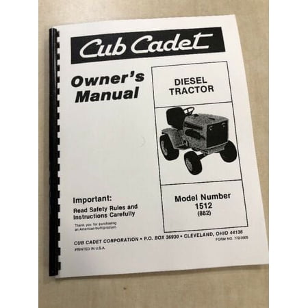 Cub Cadet 1512 Diesel Lawn Mower Garden Tractor Operators Owners Manual