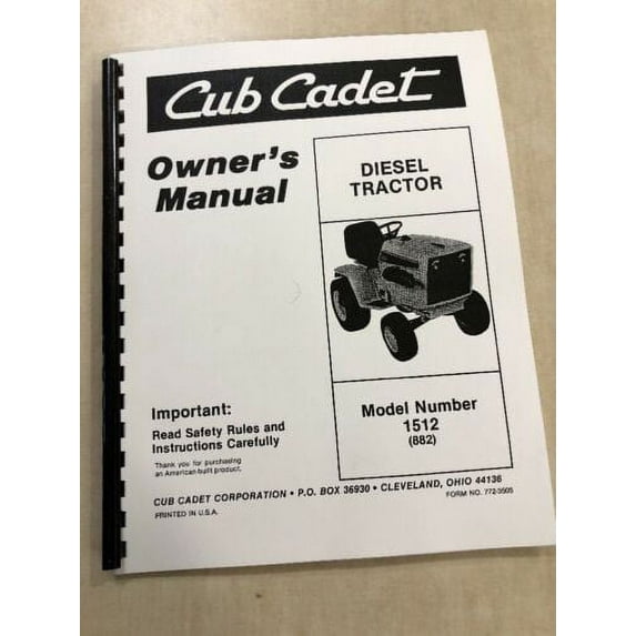 Cub Cadet 1512 Diesel Lawn Mower Garden Tractor Operators Owners Manual