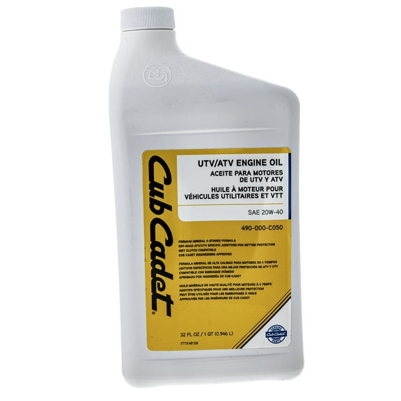 Cub Cadet Challenger Premium Mineral Four-Cycle Engine Oil 20W-40, 1 qt