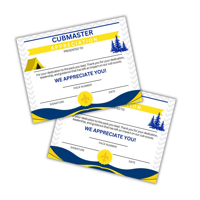 Cub Master Appreciation Certificate 30pk 8.5x11 Award Recognition ...