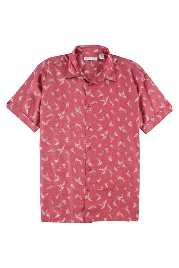 Mens Botanical Button Up Shirt, Red, Medium