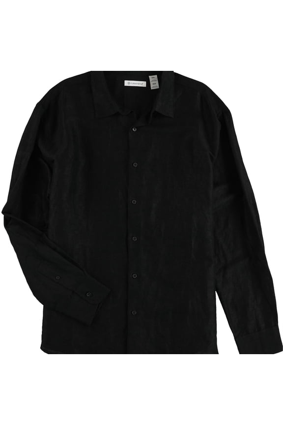 Mens Dobby Button Up Shirt, Black, Large