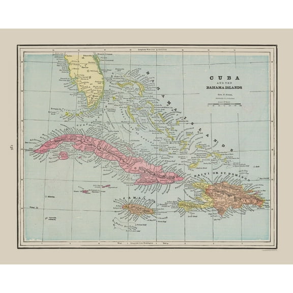 Historic Map - Cuba Bahama Islands - Cram 1892 - 28.58 x 23 - Vintage Wall Art