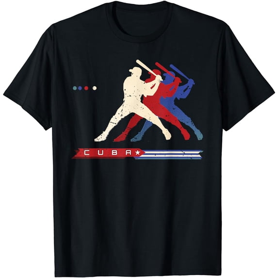 Cuba Baseball Player Cuban Flag Batter Sport Trendy Graphic T-Shirt