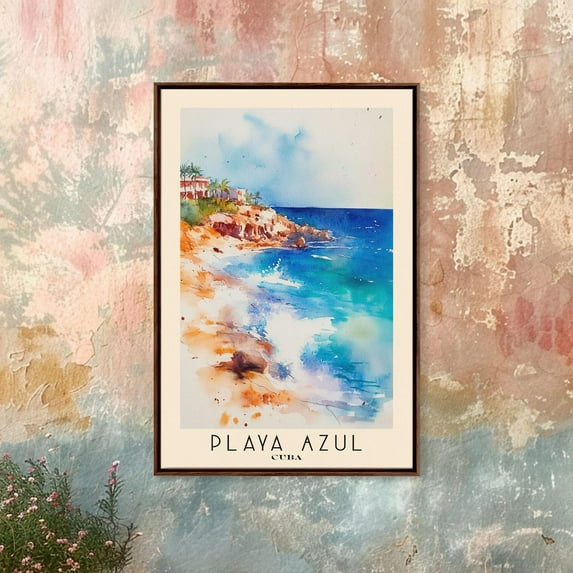 Cuba Beach Watercolor Print: Playa Azul Coastal Wall Art #3253 ...