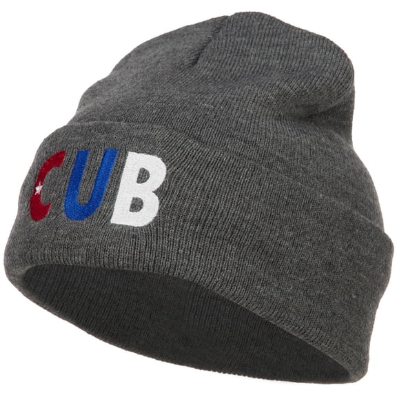 Cuba CUB Flag Embroidered Long Beanie - Dk Grey OSFM