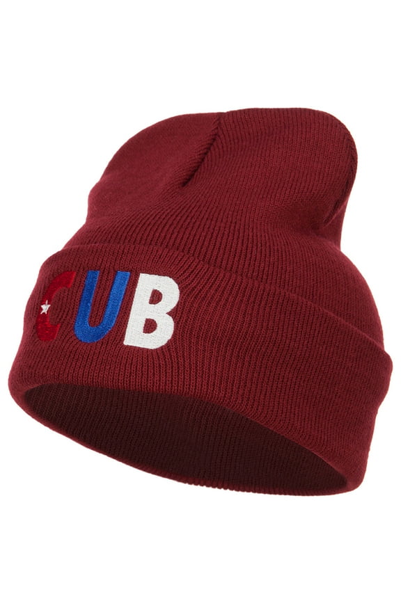 Cuba CUB Flag Embroidered Long Beanie - Maroon OSFM