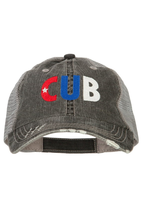 Cuba CUB Flag Embroidered Low Profile Cotton Mesh Cap - Black OSFM