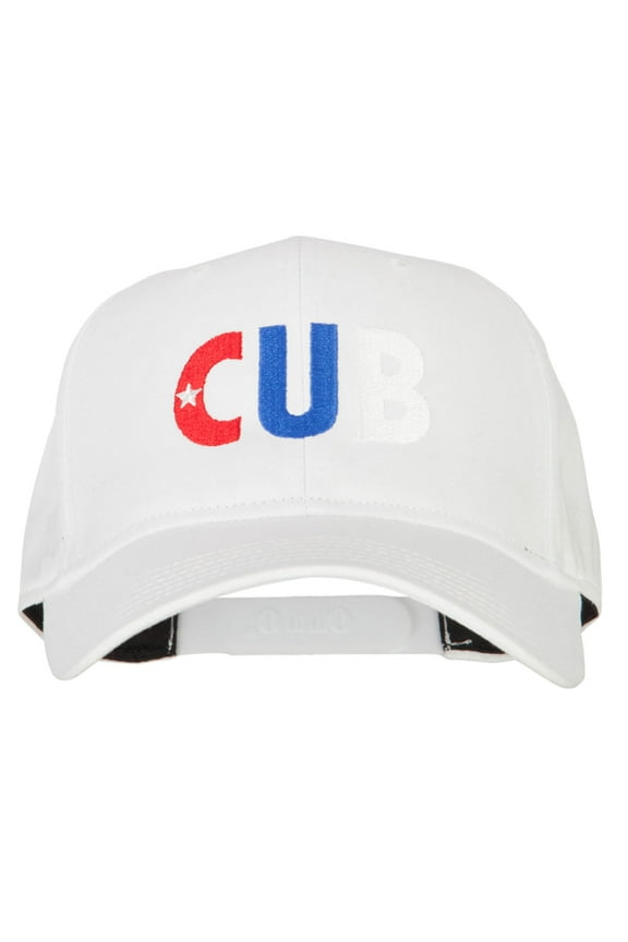 Cuba CUB Flag Embroidered Solid Cotton Pro Style Cap - White OSFM