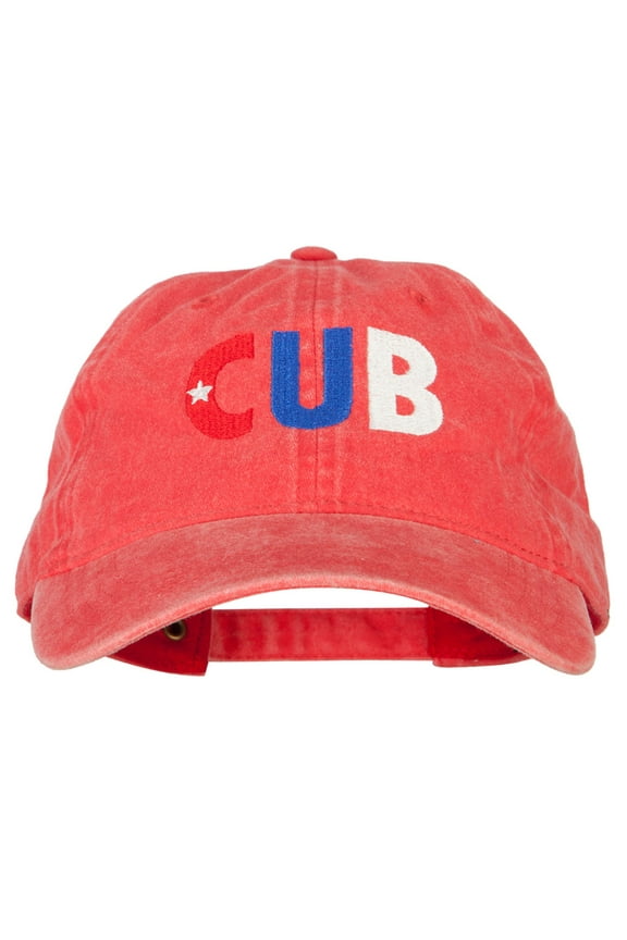 Cuba CUB Flag Embroidered Washed Cotton Twill Cap - Red OSFM