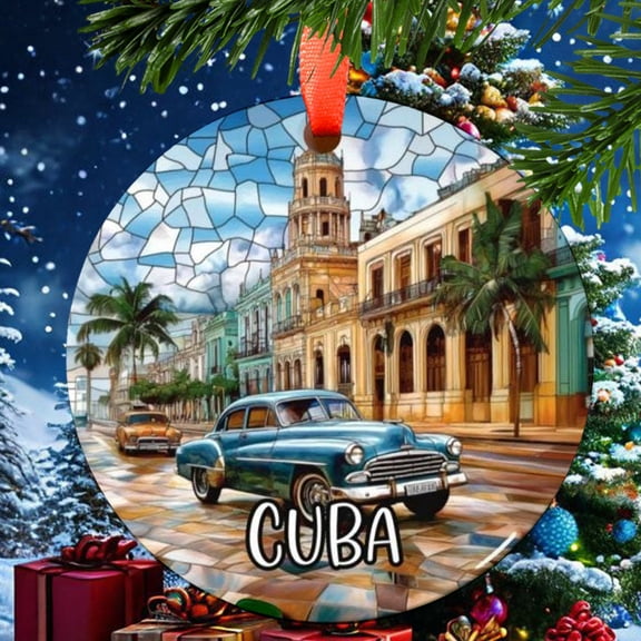 Cuba Christmas Ornament, Ceramic, Acrylic - Hawaii Travel Souvenir, Tree, Holiday Keepsake 2025, Gift for Explorers, Collector’s Piece, Holiday Tree Decoration
