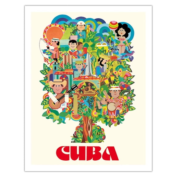 Cuba - Colorful Pictorial of Various Types of Cuban People - Vintage Travel Poster by Yanes Mayan c.1970s - Fine Art Matte Paper Print (Unframed) 20x26in