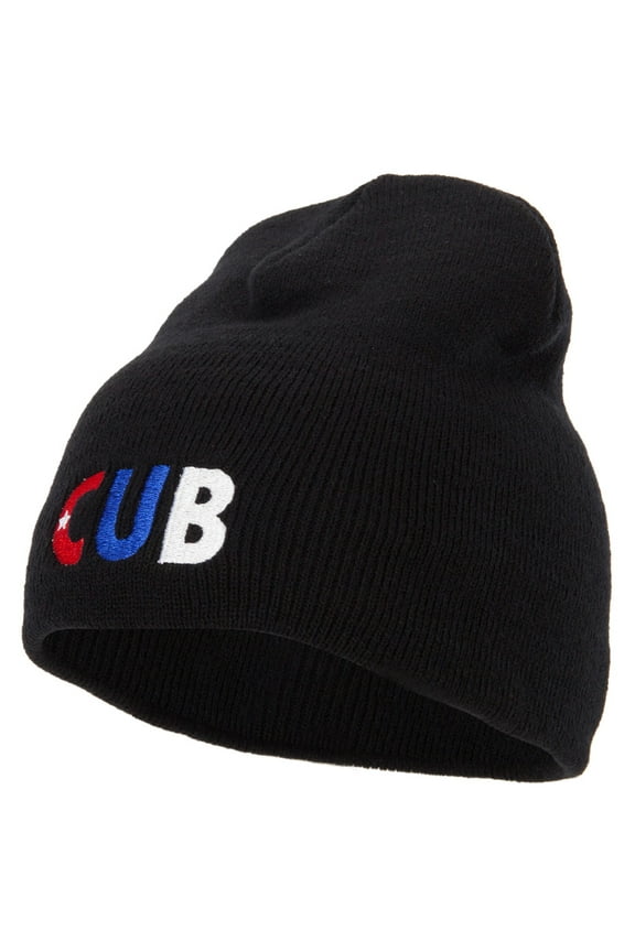 Cuba Country Three-Letter CUB Flag Embroidered 8 Inch Knitted Short Beanie - Black OSFM