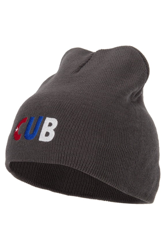 Cuba Country Three-Letter CUB Flag Embroidered 8 Inch Knitted Short Beanie - Dk Grey OSFM
