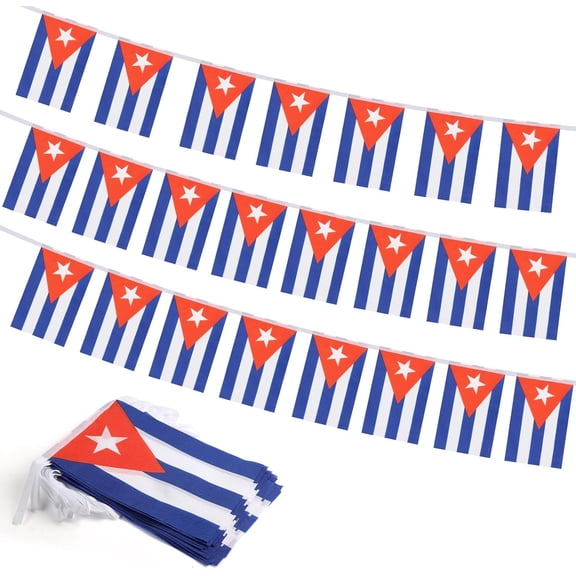 Cuba Flag Banner, Small Mini Cuban Flags Patriotic Decoration for Party, Classroom, Sports Events, 33 Feet 30 Flags