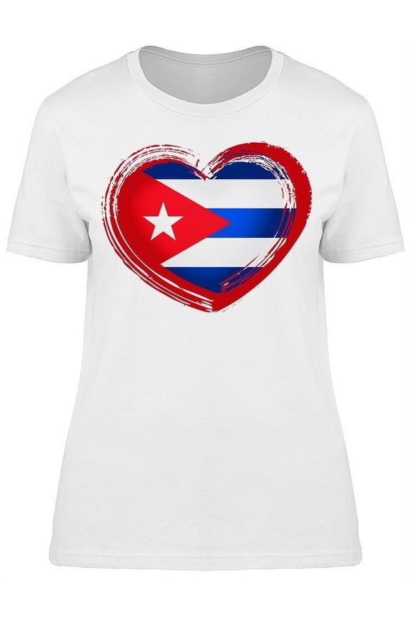 Cuba Flag Heart Art T-Shirt Women -Image by Shutterstock, Female Medium