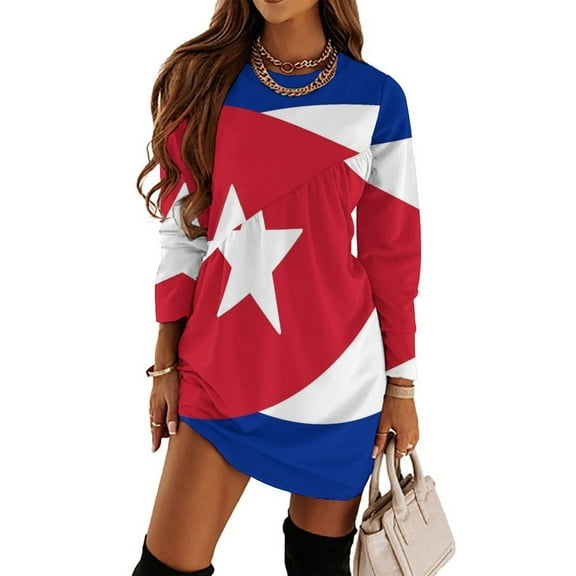 Cuba Flag Loose Dress Evening Dress Summer Dresses for Women Luxury Dress Long Sleeved Dress