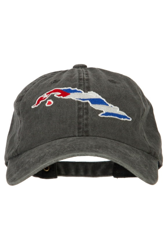 Cuba Flag Map Embroidered Washed Cotton Twill Cap - Black OSFM