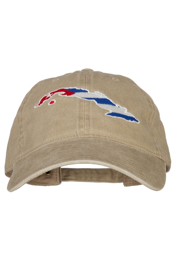Cuba Flag Map Embroidered Washed Cotton Twill Cap - Khaki OSFM