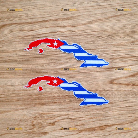 Cuba Flag Map Sticker Decal Vinyl - 2 Pack Reflective 5" - For Car Boat Laptop Cup