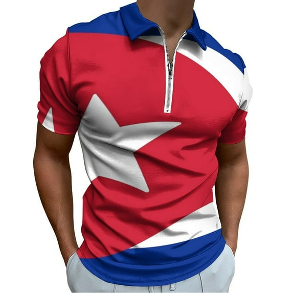 Cuba Flag Men Zipper T-shirt Summer Casual Short Sleeve T-shirt Top