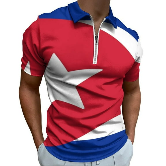 Cuba Flag Men Zipper T-shirt Summer Casual Short Sleeve T-shirt Top