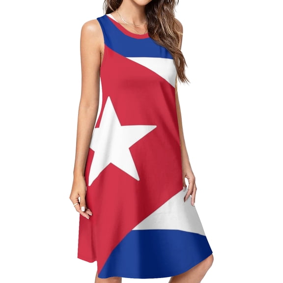 Cuba Flag Spring Summer Dresses for Women Fashion T-shirt Dress Casual Sleeveless Loose Sundress with Pockets