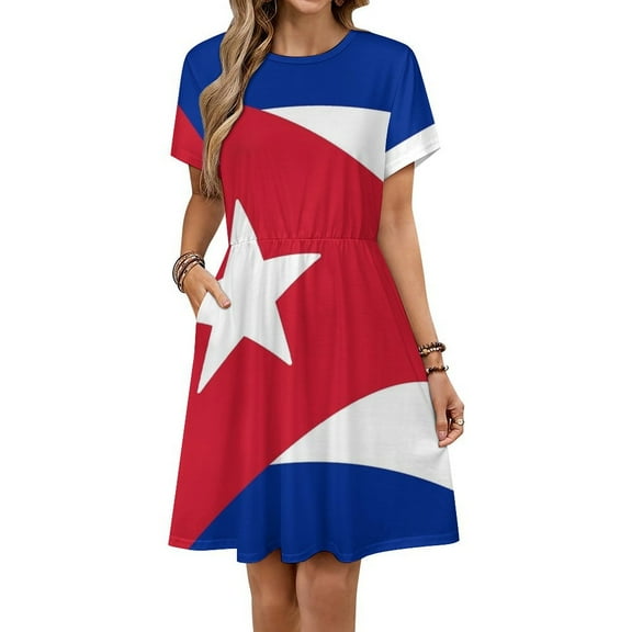 Cuba Flag Sundress Short Sleeve Dress Summer Women Clothes Dress for Women Dresses