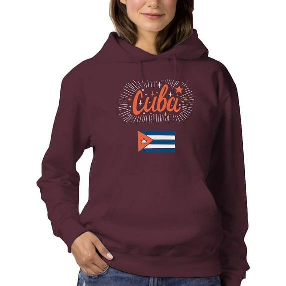 Cuba Flag W Sparkles Hoodie Women -Image by Shutterstock, Female 3X-Large