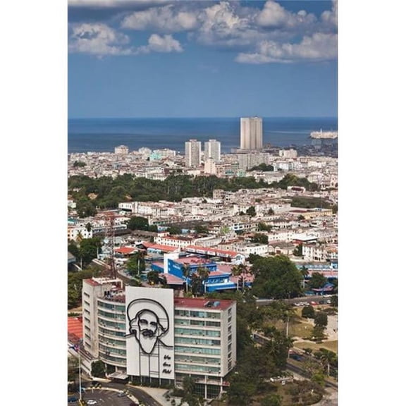 Cuba Havana Building with Camilo Cienfuegos Poster Print by Walter Bibikow - 18 x 24