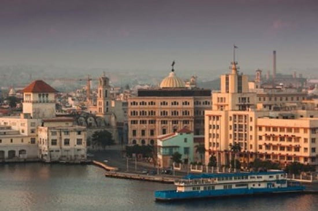 Cuba Havana Buildings along Havana Bay Canvas Art - Walter Bibikow DanitaDelimont (18 x 12)