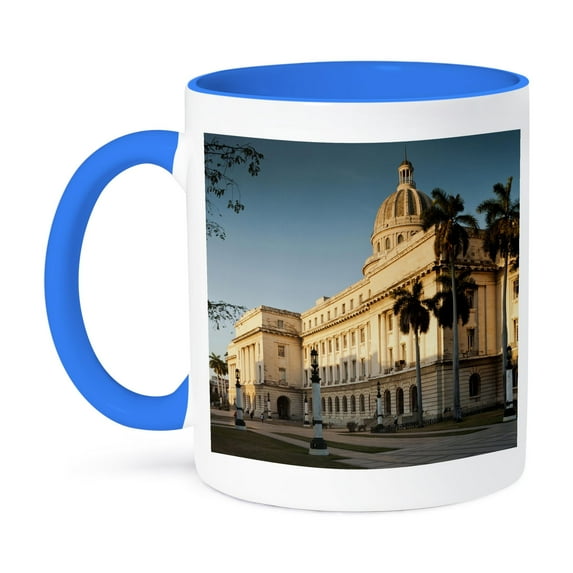 3dRose, Cuba, Havana, Capitol Building, sunset - CA11 WBI1040 - Walter Bibikow, 11oz Two-Tone Blue Mug