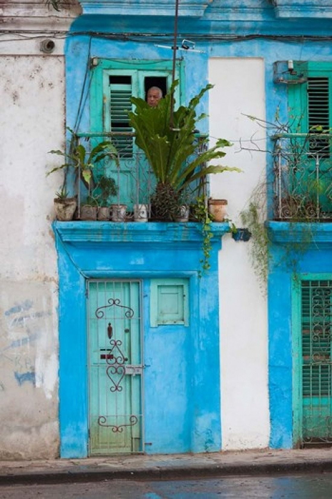 Cuba Havana Havana Vieja Blue building Canvas Art - Walter Bibikow DanitaDelimont (18 x 24)