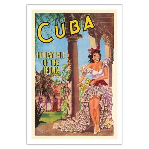 Cuba - Holiday Isle of the Tropics - Cuban Dancer with Maracas - Vintage Travel Poster 1949 - Fine Art Matte Paper Print (Unframed) 30x44in