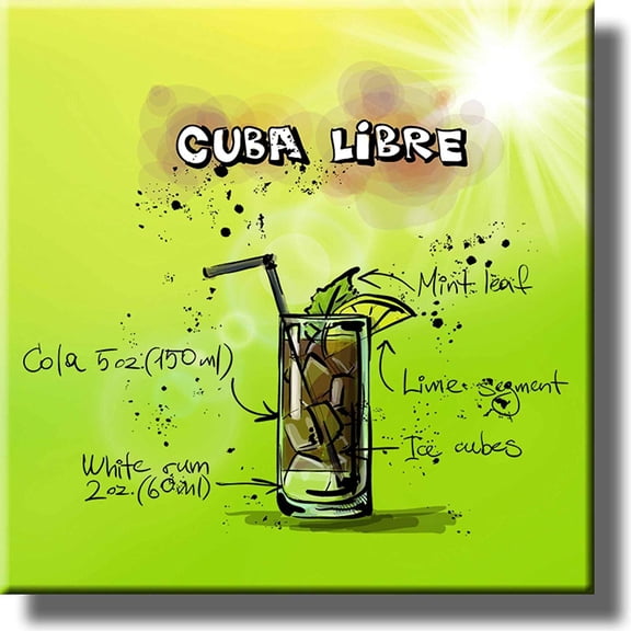 Cuba Libre Cocktail Recipe Drink Picture on Stretched Canvas, Wall Art Decor, Ready to Hang!