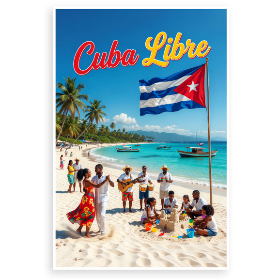 Cuba Libre Tropical Beach Cuban Flag 12x18 US Made Poster